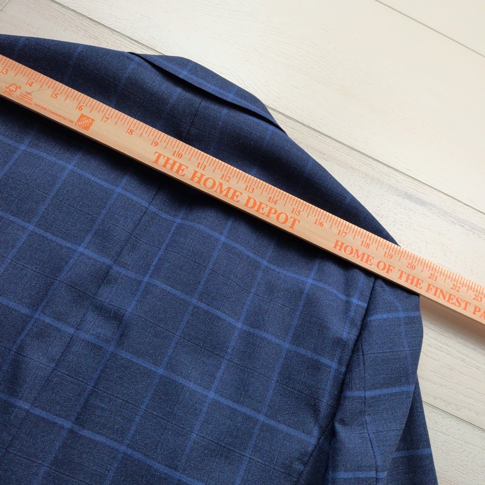 Bonobos Mens 44R Jetsetter Wool Blend Windowpane Plaid Blazer Navy Blue Standard - Picture 9 of 14
